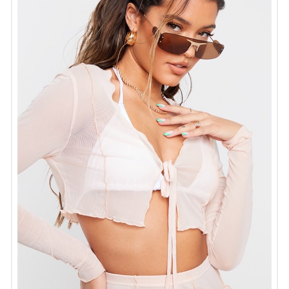 Cream mesh swim cover up